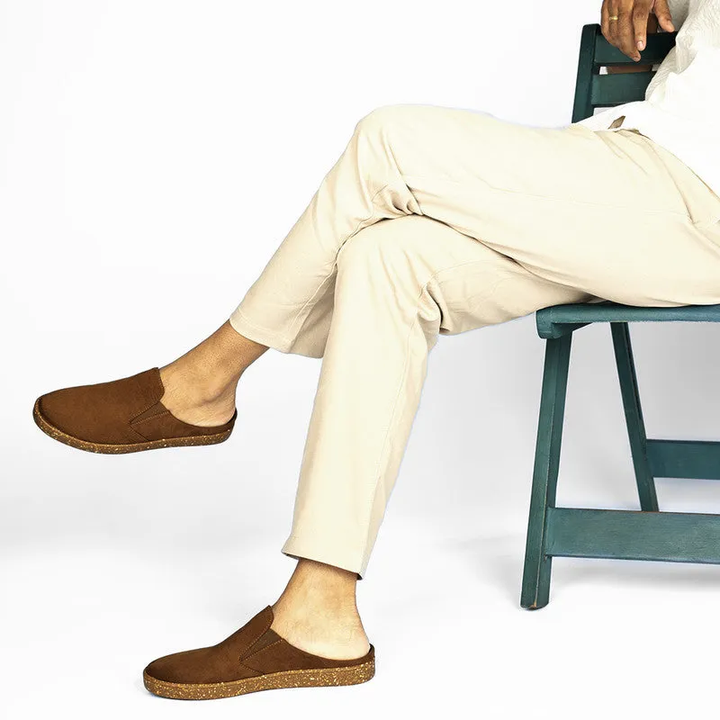 Paaduks Tan Slip-Ons Mules for Men | Vegan Suede